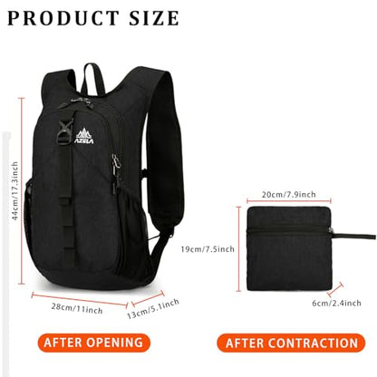 15L Small Hiking Backpack Foldable Ultralight Trekking Camping Outdoors Backpack for Women Men (black) - color: Black