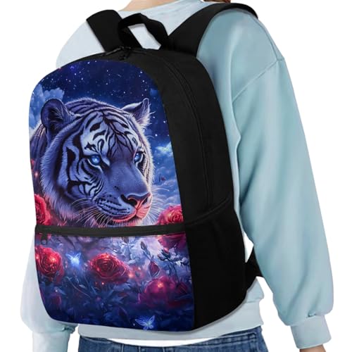 Aesthetic Tiger Backpack for Kids Girls Backpack with Lunch Box Water Bottle Holder and Soft Pencil Case 4PCS Set Lightweight Bookbag with Front Pocket for School 17 inch Sturdy School Bag - color: Aesthetic Tiger-1