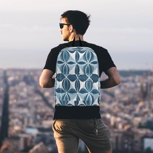 Blue Pattern Lightweight Casual Backpack for Women & Men, Multi-Pocket Everyday Travel Bag with Adjustable Straps, Versatile Daypack for Work, Outdoor Activities & Daily Use