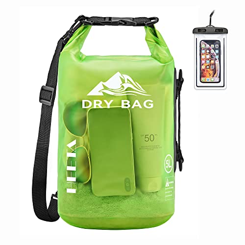 HEETA Dry Bag Waterproof for Women Men, 5L/10L/20L/30L/40L Roll Top Lightweight Dry Storage Bag Backpack with Phone Case for Travel Swimming Boating Kayaking Paddle Board Camping Beach Accessories - color: Lemon Green, size: 10L