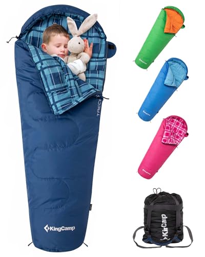 KingCamp 45°F Kids Sleeping Bag, Lightweight Waterproof & Compact Flannel Sleeping Bags Cold Weather & Warm Youth Essentials Gear Accessories for Camping, Fits 10-12 Children up to 4'7"-5'5" Tall - color: Mummy 8.6°F ~42.8°F Navy