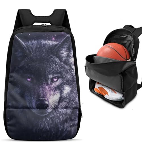 Basketball Backpack With Separate Ball Compartment And Shoes Fit Basketball Volleyball Football - color: Starry Wolf