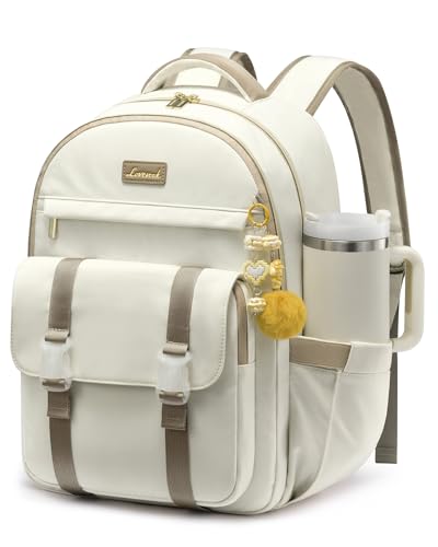 LOVEVOOK School Backpack for Teen Girls,Student Backpack Fits 15.6 Inch Laptop with Large Tumbler Pocket,Cute Kid Bookbag for 8-14 Teenage Back to School Gifts Daypack for Girl,Khaki-White - color: Khaki-white, size: 15.6 Inch