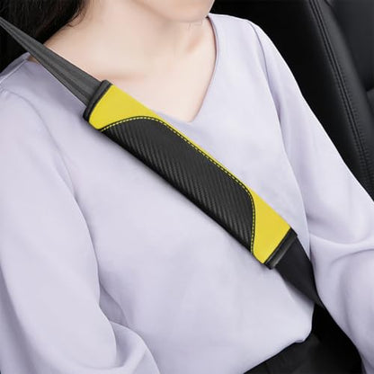 AUCELI 2PCS Car Seat Belt Cover, Carbon Fiber Seatbelt Shoulder Strap Covers, Breathable Leather Soft Harness Pad Protect Your Neck and Shoulder Compatible with Cars - color: Black/Yellow