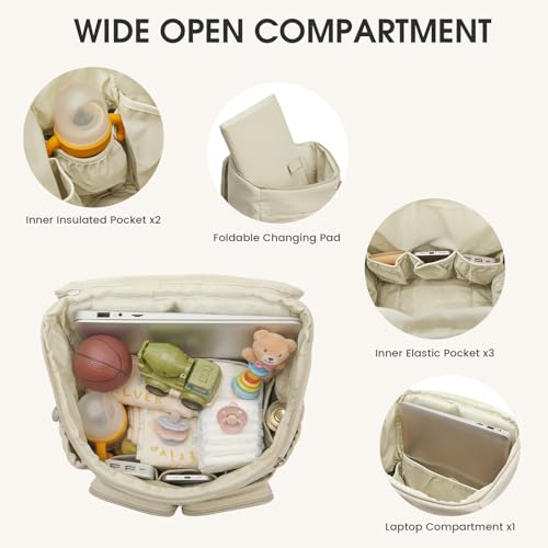 G4Free Diaper Bag Backpack for Moms Dads Travel Baby Bag with Pacifier Case & Insulated Pockets,Beige - color: Beige