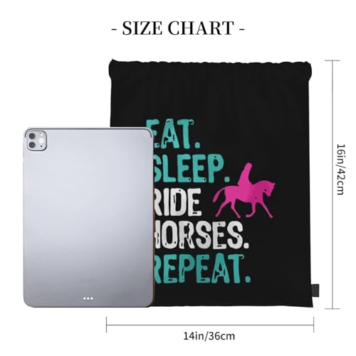 Eat Sleep Ride Horses Repeat Unisex Drawstring Backpack Bag Sport Gym Travel Swim Sackpack - color: Eat Sleep Ride Horses Repeat