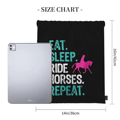 Eat Sleep Ride Horses Repeat Unisex Drawstring Backpack Bag Sport Gym Travel Swim Sackpack - color: Eat Sleep Ride Horses Repeat