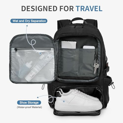 Travel Backpack 35L TSA Approved Carry on Backpack with Shoe Compartment & Wet/Dry Separation, Laptop Bag Fits 18.4 Inch Computer, Water Resistant Backpack for Men Women, Black - color: Standard Black