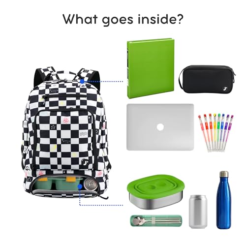 J World New York 2-in-1 Insulated Backpack Lunch Box for Kids. Adult School Bookbag, Icon Checkers, 17 x 13 x 9 Inches - color: Icon Checkers