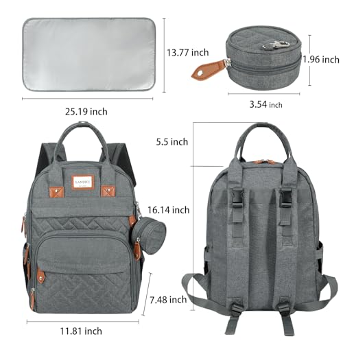LANDICI Diaper Bag Backpack, Multifunction Baby Diaper Bags with Changing Pad, Stroller Straps & Pacifier Case, Travel Essentials Back Pack for Mom Dad Boy Girl, Large Capacity, Waterproof, Grey - color: Grey