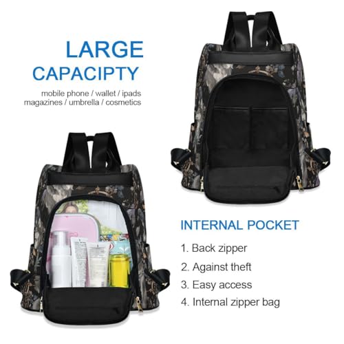 ALAZA Watercolor Black Raven and Wolf Boho Backpack Purse with Adjustable Straps - color: Multi 6