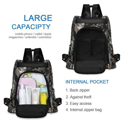 ALAZA Watercolor Black Raven and Wolf Boho Backpack Purse with Adjustable Straps - color: Multi 6
