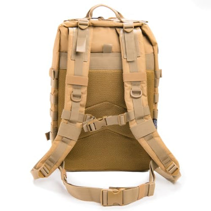 Large Laser-cut MOLLE Backpack with Pistol Retention System, Tan, Modular and Lightweight Design for EDC, Range, or Tactical Use - color: Tan