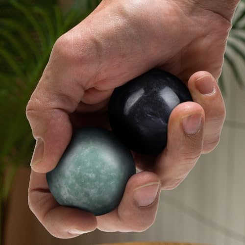 Healifty Baoding Balls for Hand Exercise: 4 Pack Small Marble Chinese Massage Ball Set, No Chime Weighted Therapy Stress Relief, Green and Black 1.4 Inch