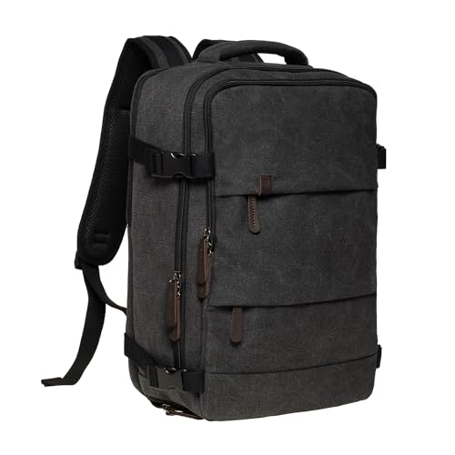 KAUKKO Canvas Travel Rucksack, Large Capacity Carry On Bag with Shoe Pouch and 15.6 inch Laptop Compartment, Flight Approved Outdoor 40L Luggage Weekender Bag, 12-BLACK - color: 12-black