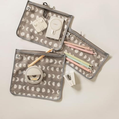 Tiny Twinkle Diaper Bag Organizing Pouches|3 Pack Mess-Proof Clear Front Travel Organizer Bags&TSA Approved Toiletry Bag Set for Baby and Mom Essentials - color: Luna