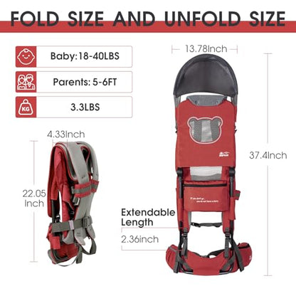WIPHA Hiking Backpack Carrier,Lightweight Toddler Shoulder Carrier with Sun Shade, Saddle Toddler Backpack for Kids 6 Months to 2 Years Old - color: Antelope-I-Red