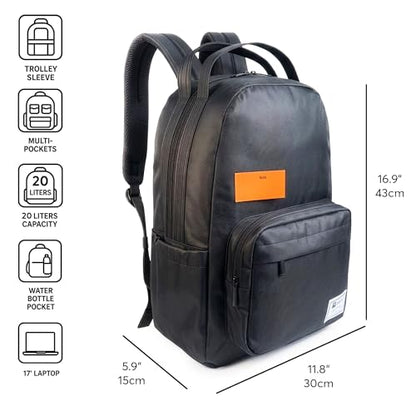 Xach Casual and Affordable Backpack - Lightweight 20 liters capacity with 17” Laptop Sleeve, Unique Note Pad Design, Luggage Sleeve - (Black) - color: Black
