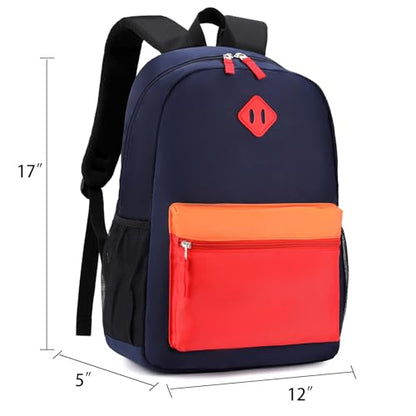 Backpack Set for Girls Boy Kids Backpack with Lunch Box for Elementary Primary Kindergarten School Bag (Navy Red Set, Large) - color: Navy Red