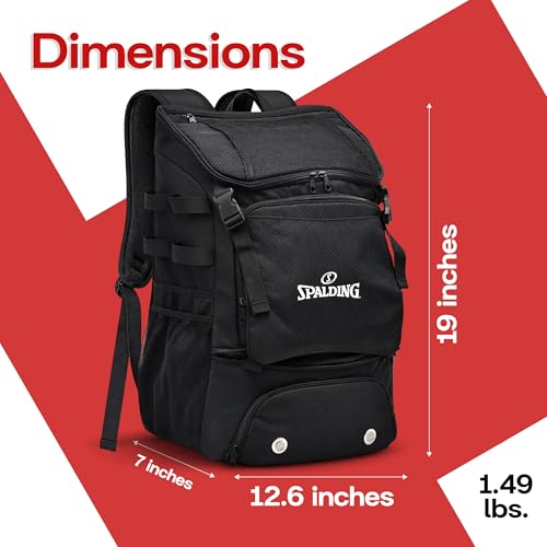 Spalding Baseball Backpack Baseball Bag | Youth & Adult Large Black Backpack with Compartment for Tball Softball Sports Gear | Fits Bat Glove Shoes Ball Helmet | Waterproof Adult Bat Bag Softball Gift