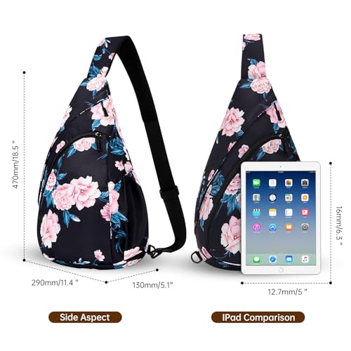 HUA ANGEL Crossbody Sling Bag for Men & Women Lightweight Waterproof Chest Shoulder Bag for Travel Hiking & Everyday Use - color: W-pink Peony