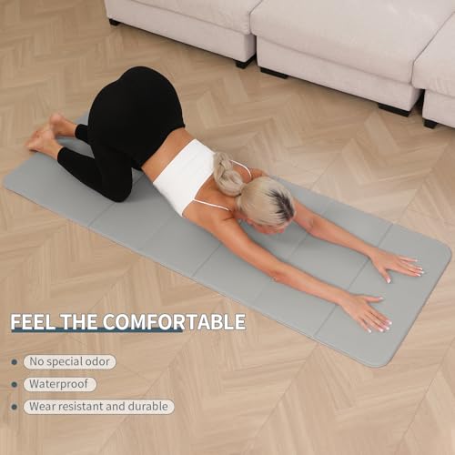 PAIDU Foldable Yoga Mat - 10mm Extra Thick, 75"26" Non-Slip Exercise Fitness Mat | SGS Eco-Certified, Portable for Yoga/Pilates/Studio/Home Workout - color: Grey