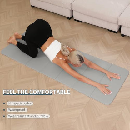PAIDU Foldable Yoga Mat - 10mm Extra Thick, 75"26" Non-Slip Exercise Fitness Mat | SGS Eco-Certified, Portable for Yoga/Pilates/Studio/Home Workout - color: Grey