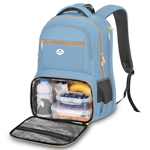 MATEIN Lunch Backpack for Women, 17 Inch Modern Insulated Work Backpack with Laptop Compartment, Water Resistant Stylish Preppy Meal Prep Bag with Cooler Lunch Box for Work Office Commute College Trip - color: Blue-grey-khaki, size: 17 Inch