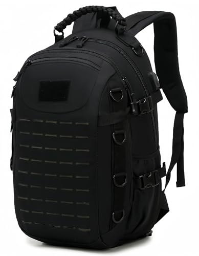 Heavy duty zipper military backpack Outdoor Tactical Backpack，Nylon canvas Knapsack，hiking camping travel Backpack， 3-day backpack，water resistant (Black) - color: Black