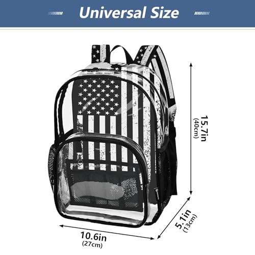 American Flag with Hockey Clear Backpack PVC Transparent School Backpack Lightweight Student Book Bags Capacity Clear Bag - color: Cerebral Grey