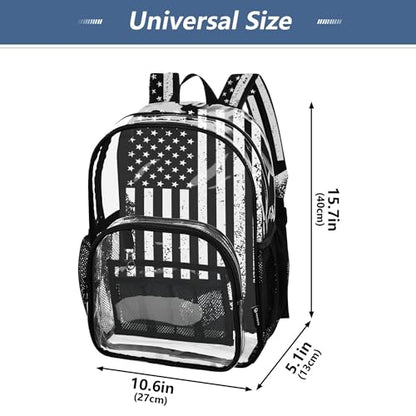 American Flag with Hockey Clear Backpack PVC Transparent School Backpack Lightweight Student Book Bags Capacity Clear Bag - color: Cerebral Grey