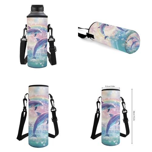 Rainbow Dolphin Backpack for Girls Kids School Backpack Set with Lunch Box Pencil Case Water Bottle Holder Trendy Backpack 4 in 1 Set for Elementary Middle School Students Gifts - color: Rainbow Dolphin