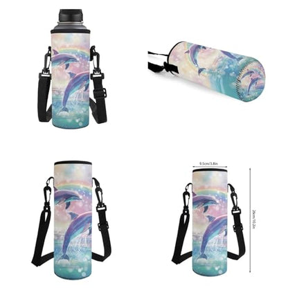 Rainbow Dolphin Backpack for Girls Kids School Backpack Set with Lunch Box Pencil Case Water Bottle Holder Trendy Backpack 4 in 1 Set for Elementary Middle School Students Gifts - color: Rainbow Dolphin