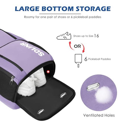 SDLINR Pickleball Bag Fits 4+ Paddles, Large Pickleball Backpack with Shoe Compartment and Fence Hook,Pickleball Gifts for Men Women - color: Purple