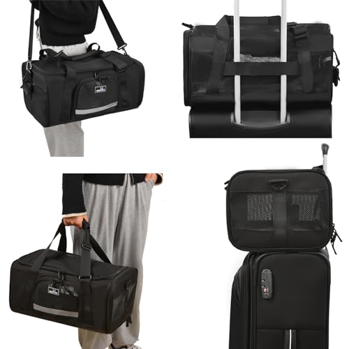 Wakytu Airline Approved Pet Carrier, Collapsible Cat Carrier, Expandable Dog Carrier, 900D High Density Oxford Cloth, Wear-Resisting, Anti Tearing, Safety Lock Zipper, Reflective Tape - color: 2.0 Black, size: 17.7"L x 11.0"W x 8.3"H