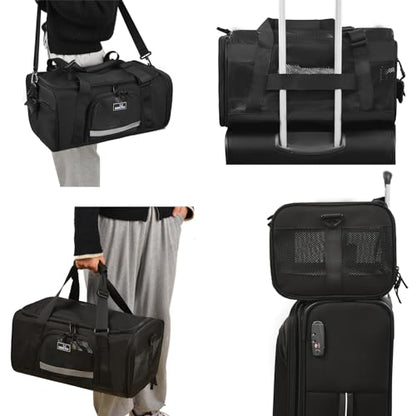 Wakytu Airline Approved Pet Carrier, Collapsible Cat Carrier, Expandable Dog Carrier, 900D High Density Oxford Cloth, Wear-Resisting, Anti Tearing, Safety Lock Zipper, Reflective Tape - color: 2.0 Black, size: 17.7"L x 11.0"W x 8.3"H