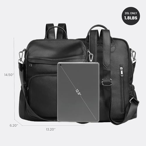 Anti-Theft Backpack Purse for Women, Convertible 3-in-1 Vegan Leather Backpack with Hidden Zipper, Adjustable Shoulder & Crossbody Bag for Travel and Daily Commute - color: A Black
