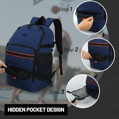 MIER Basketball Backpack Bags Sports Gym Backpacks with Shoe Compartment and Ball Holder for Adult Men Large Soccer Bag - color: Dark Blue