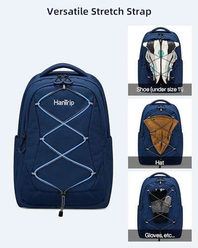 HanTrip Travel Laptop Backpacks for Women Men, Large Work Backpack for Commuter College School Book Bags, Reflective Water Resistant Backpack with Luggage Strap Bottle Pocket Chest Strap, Navy Blue - color: Navy Blue-2