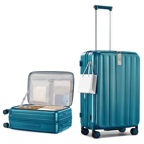 Hanke 24 Inch Expandable Luggage Top Opening Checked Bag Luggage Hard Shell Suitcases with Wheels Lightweight Travel Luggage Medium Suitcase with Lock for Woman Men-Caribbean Blue - color: Caribbean Blue, size: 24 Inch Expandable