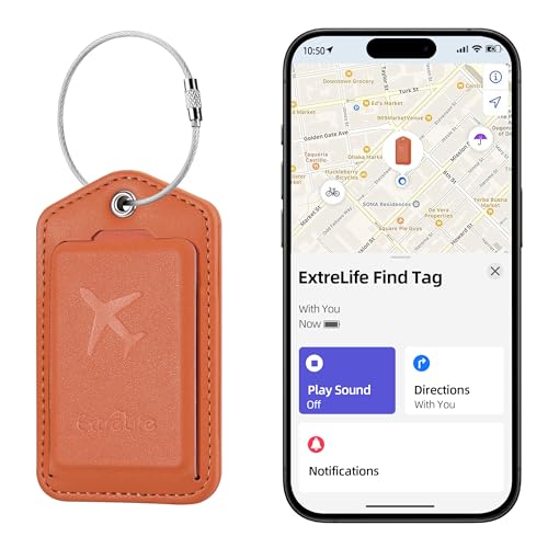 Luggage Tags, Works with Apple Find My, Smart Luggage Tag for Suitcases, Leather Bag Tags for Travel, Suitcase Tag with Privacy Flap, Anti-Lost Luggage Tracker, Travel Essentials, Rechargeable, Orange - color: Orange