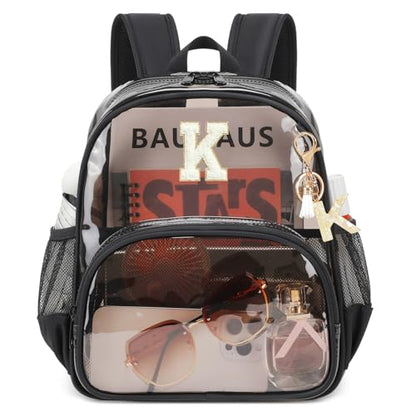 PIG PIG GIRL Clear Backpacks for Stadium Events Approved 12×6×12 Clear Bookbag for Women Mini Transparent Letter Back Pack, Semi-black, Letter-K - color: Semi Black, style: K
