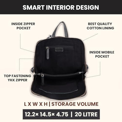 12.5 Inch Genuine Leather Backpack for Women and Men, Grey Leather Backpack with Adjustable Shoulder Strap - color: Grey