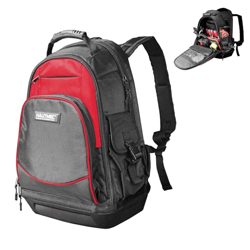 HAUTMEC Heavy-Duty Tool Backpack with Molded Waterproof Base, 1680D Tool Bag with Laptop Compartment, 22 Pockets, Padded Straps & Breathable Back Panel – HT0285
