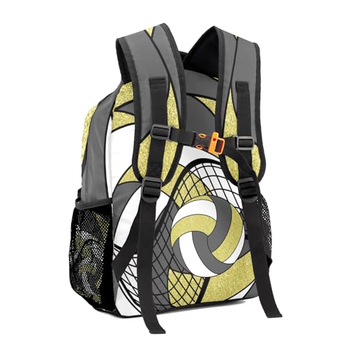 Volleyball Grey Gold Shoulders Bags Daypack with Name Personalized School Bookbag for Sports Party Traveling - color: Volleyball Grey Gold