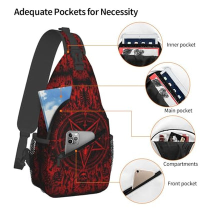 Sling Backpack Unisex Crossbody Chest Bag Shoulder Chest Bag For Women Men Hiking Travel - color: Dark Red Skull