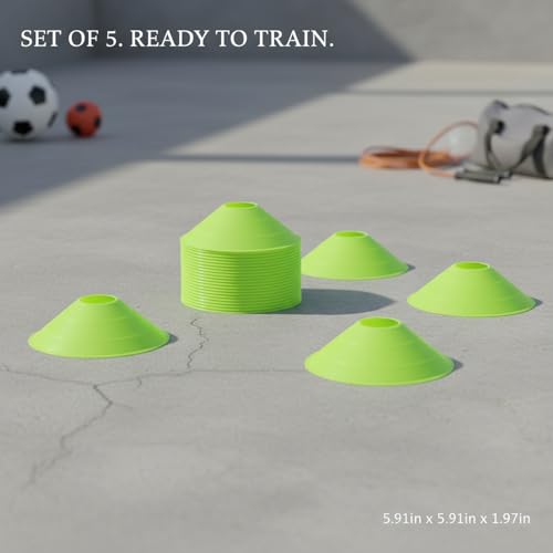 Sports Marker Cones Set of 5, Stackable PE Plastic Training Markers for Agility Drills and Field Boundaries (Set of 5)