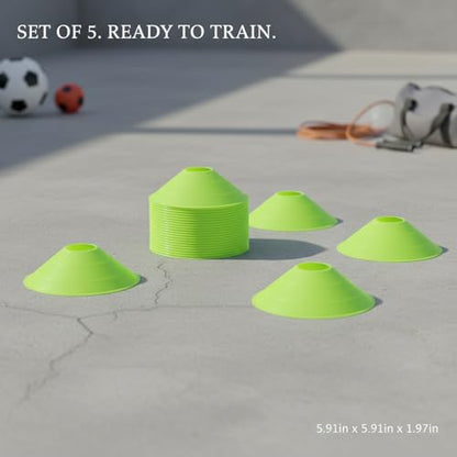 Sports Marker Cones Set of 5, Stackable PE Plastic Training Markers for Agility Drills and Field Boundaries (Set of 5)