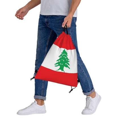 Lebanon Flag Drawstring Bag Sport Gym Backpack Beach Travel Sack Draw String Yoga Bag For Men Women - color: Lebanon Flag