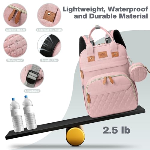 JSTPRO Diaper Bag Backpack, Large Diaper Bag with Changing Station, Baby Bag, New Mom Gifts, Lightweight Waterproof Unisex Diaper Bag with Insulated Pockets and USB Charging Port, Pink - color: Pink